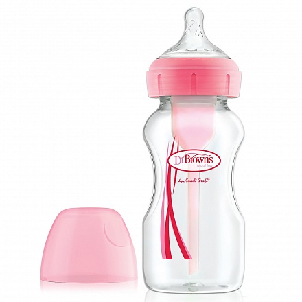 Бутылочка антиколиковая с широким горлышком розовая, 270 мл 